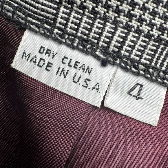 SAVILLE Women's 4 Vintage Black White Houndstooth Plaid Preppy Blazer Skirt Suit - Picture 13 of 16